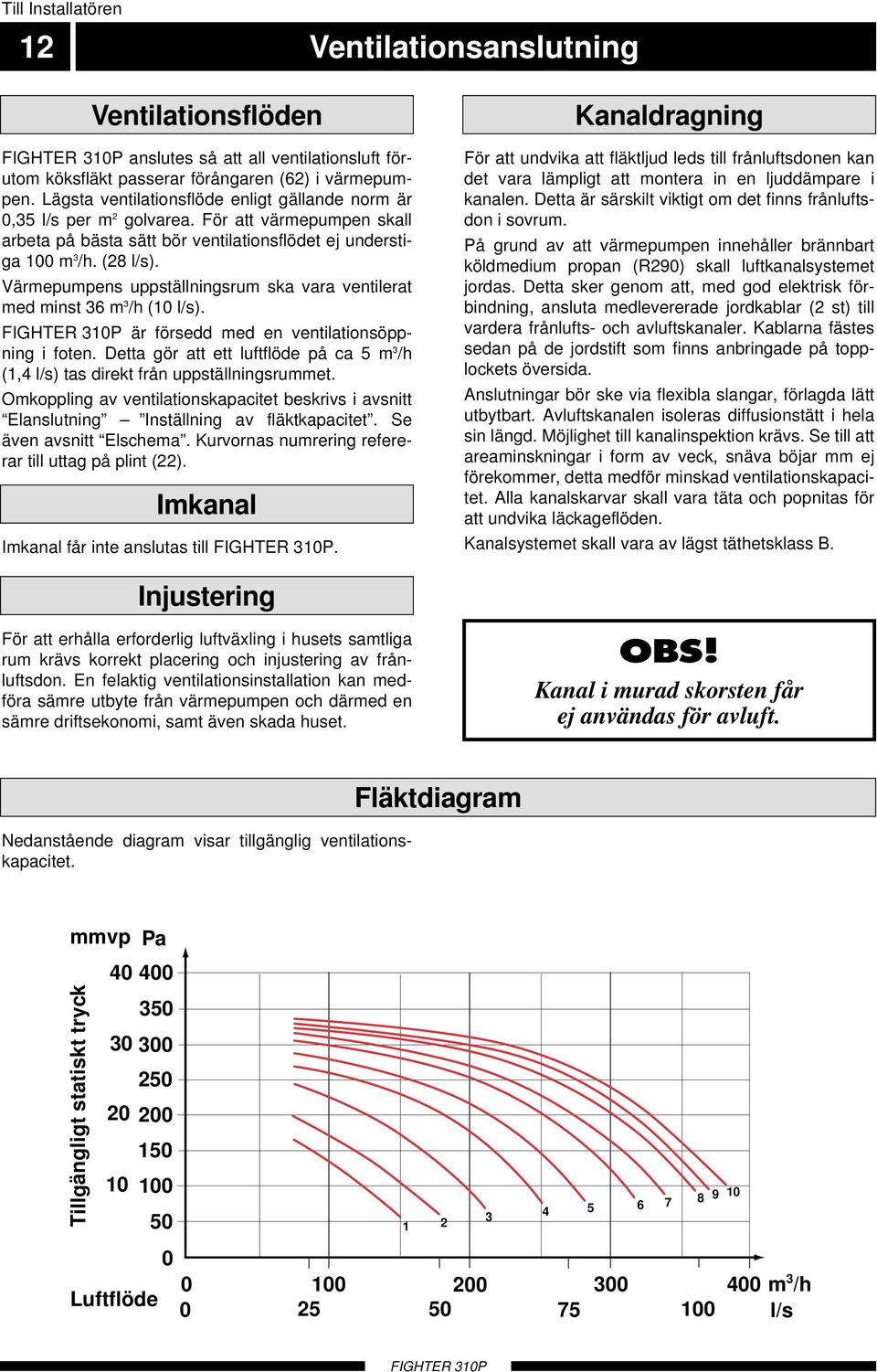 Värmepumpens uppställningsrum ska vara ventilerat med minst 36 m 3 /h (10 l/s). är försedd med en ventilationsöppning i foten.