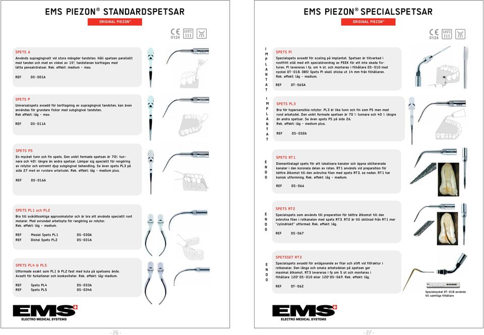 DS-001A I M P L A N T A T SPETS PI Specialspets avsedd för scaling på implantat. Spetsen är tillverkad i rostfritt stål med ett specialöverdrag av PEEK för att inte skada fixturen. PI levereras i fp.