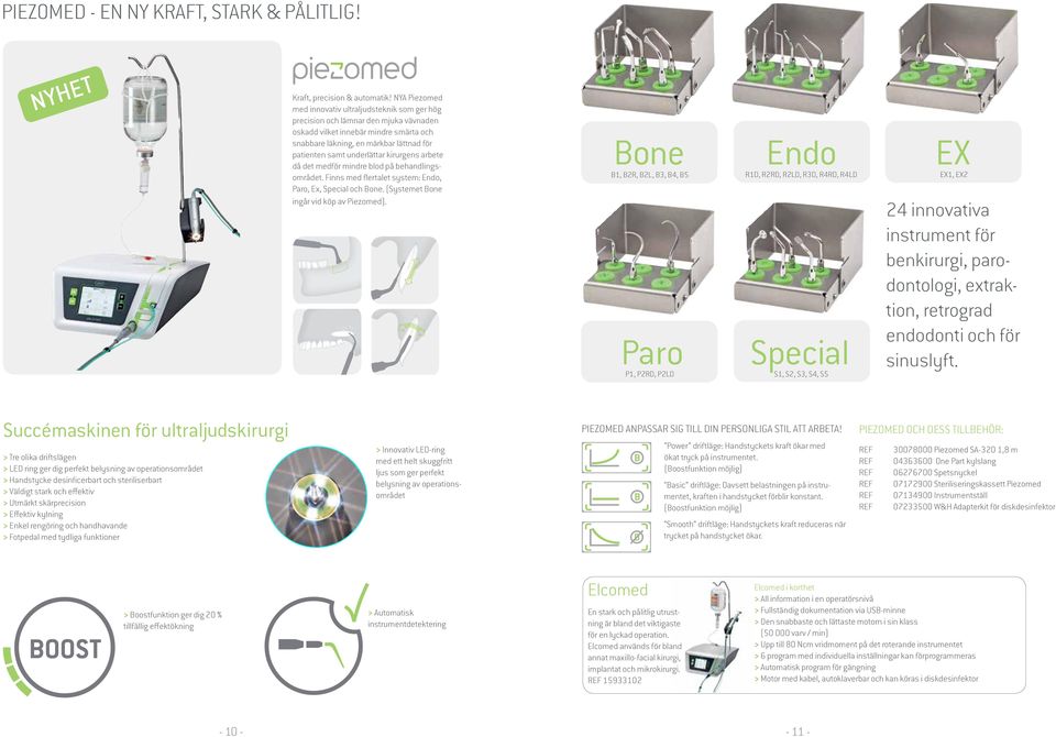 underlättar kirurgens arbete då det medför mindre blod på behandlingsområdet. Finns med flertalet system: Endo, Paro, Ex, Special och Bone. (Systemet Bone ingår vid köp av Piezomed).