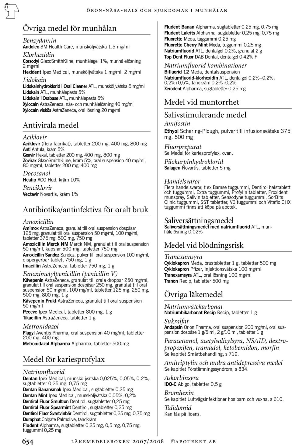 5% Xylocain AstraZeneca, näs- och munhålelösning 40 mg/ml Xylocain viskös AstraZeneca, oral lösning 20 mg/ml Antivirala medel Aciklovir Aciklovir (flera fabrikat), tabletter 200 mg, 400 mg, 800 mg