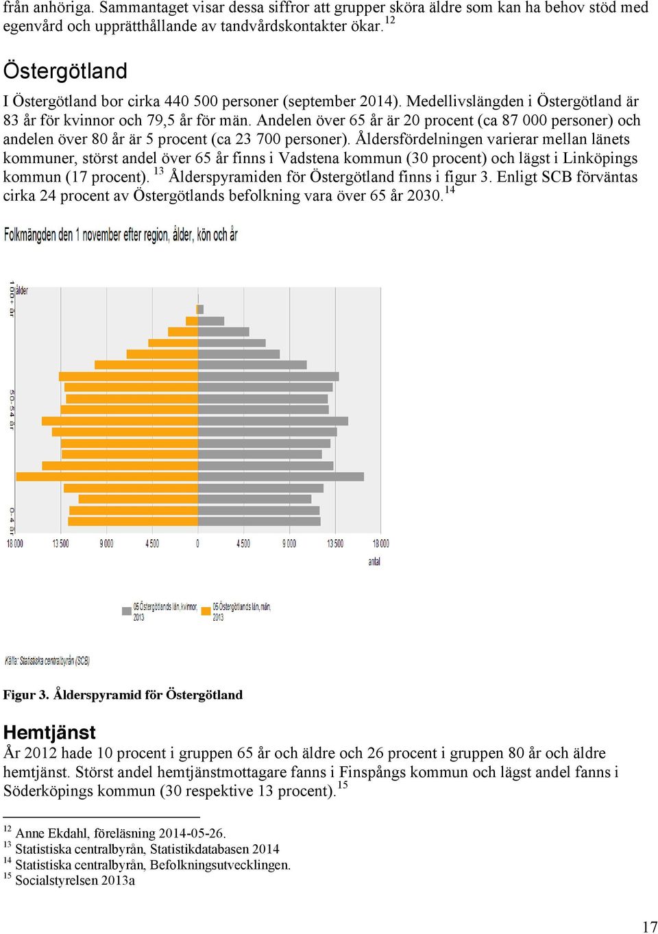 Andelen över 65 år är 20 procent (ca 87 000 personer) och andelen över 80 år är 5 procent (ca 23 700 personer).