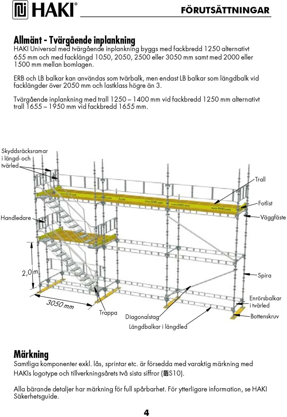 Tvärgående inplankning med trall 120 1400 mm vid fackbredd 120 mm alternativt trall 1 190 mm vid fackbredd 1 mm.