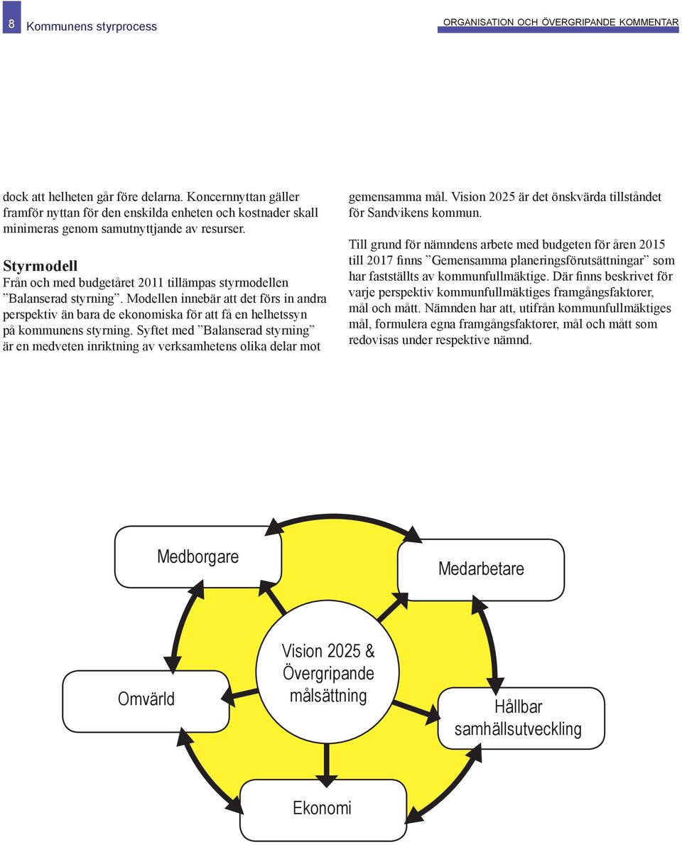 Styrmodell Från och med budgetåret 2011 tillämpas styrmodellen Balanserad styrning.
