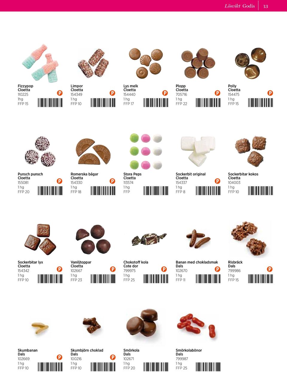 Sockerbitar lyx 154342 0 Vaniljtoppar 102667 FFP 23 Chokotoff kola Cote dor 799975 Banan med chokladsmak Dals 102670 1