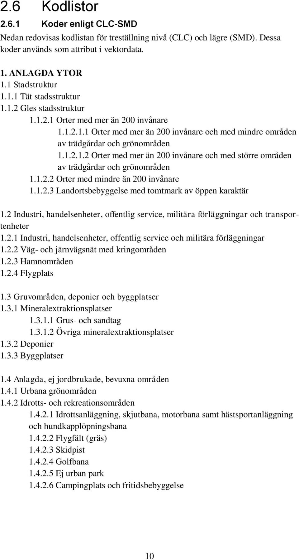 1.2.2 Orter med mindre än 200 invånare 1.1.2.3 Landortsbebyggelse med tomtmark av öppen karaktär 1.2 Industri, handelsenheter, offentlig service, militära förläggningar och transportenheter 1.2.1 Industri, handelsenheter, offentlig service och militära förläggningar 1.