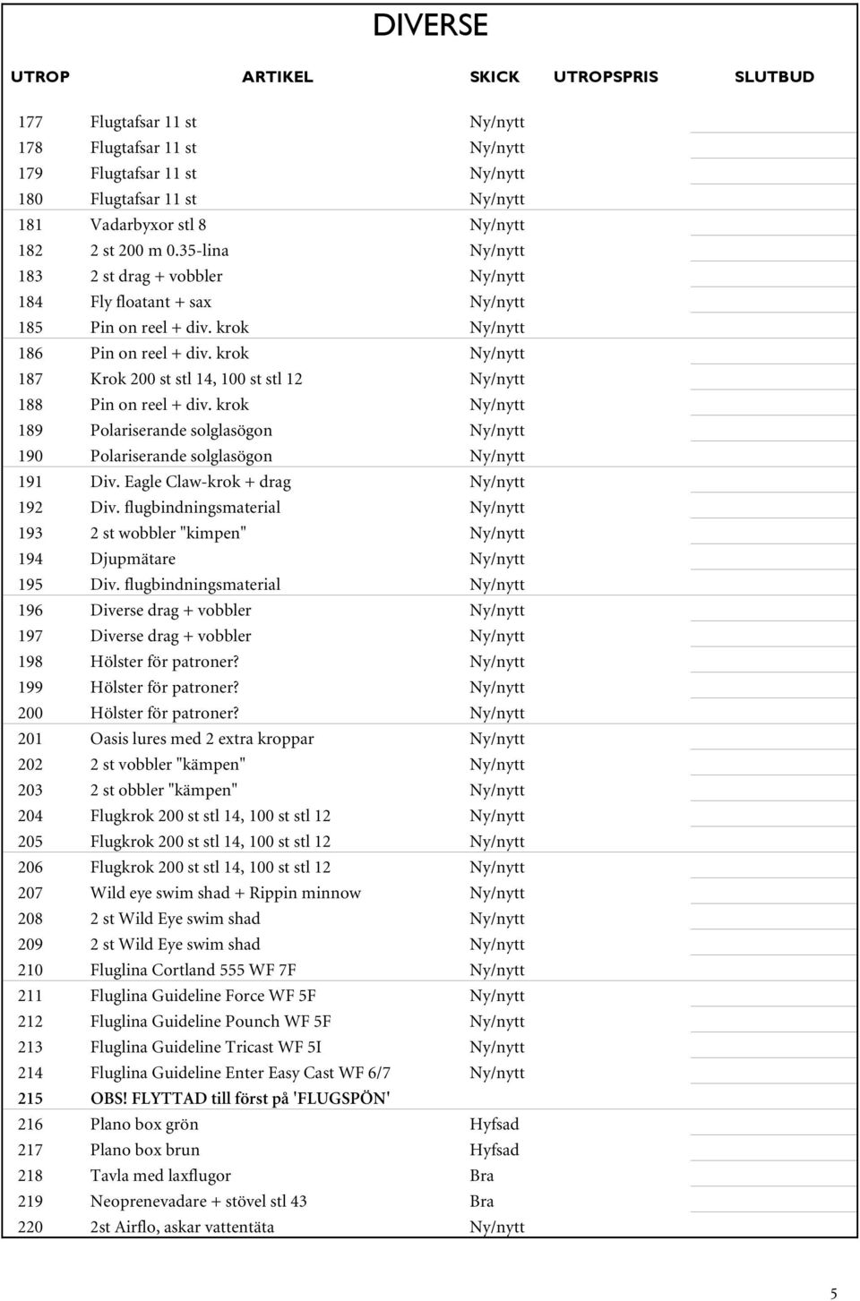 krok Ny/nytt 187 Krok 200 st stl 14, 100 st stl 12 Ny/nytt 188 Pin on reel + div. krok Ny/nytt 189 Polariserande solglasögon Ny/nytt 190 Polariserande solglasögon Ny/nytt 191 Div.