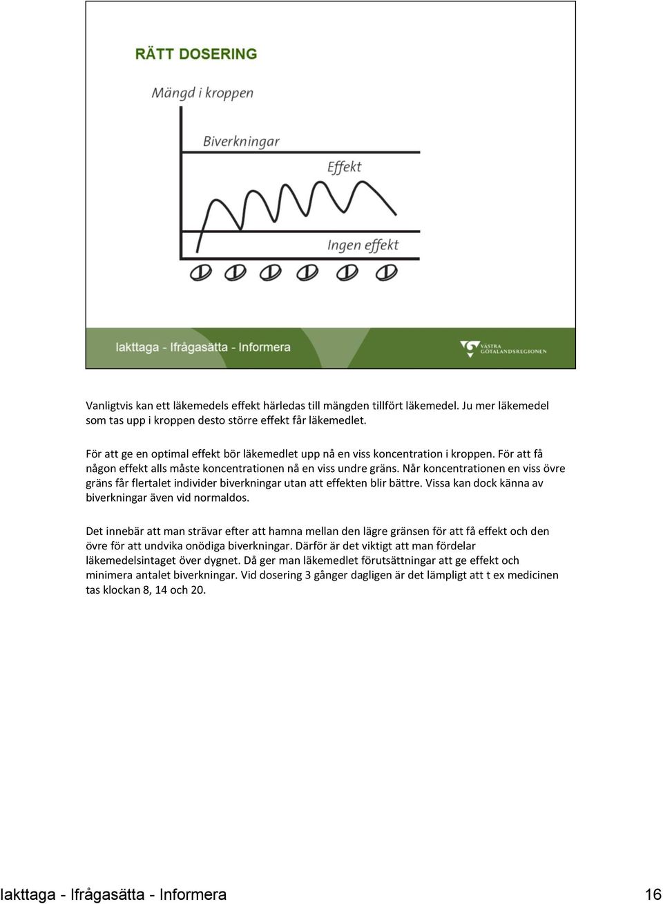 Når koncentrationen en viss övre gräns får flertalet individer biverkningar utan att effekten blir bättre. Vissa kan dock känna av biverkningar även vid normaldos.