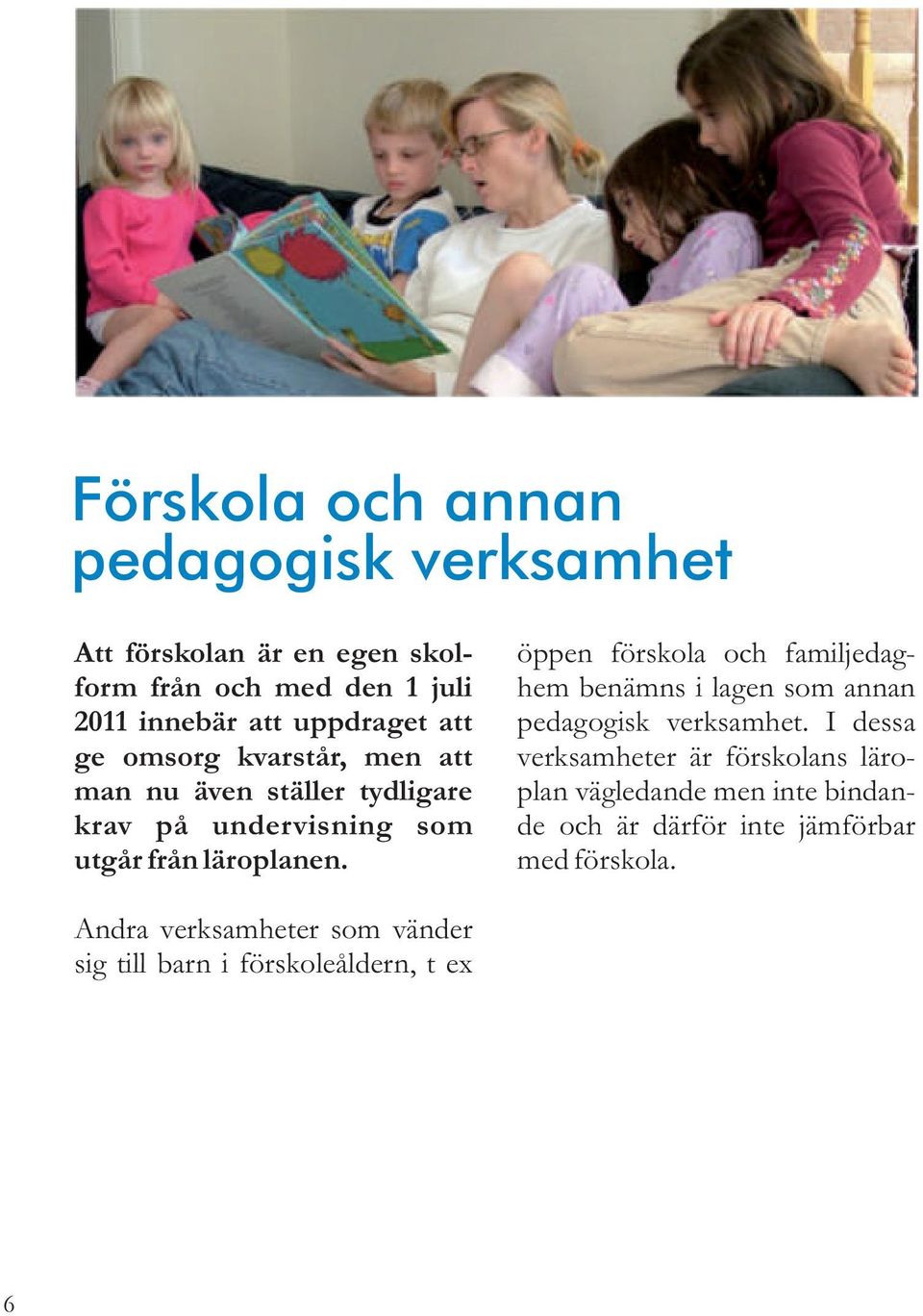 öppen förskola och familjedaghem benämns i lagen som annan pedagogisk verksamhet.