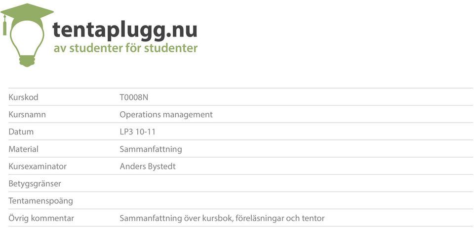 Operations management Datum LP3 10-11 Material Kursexaminator