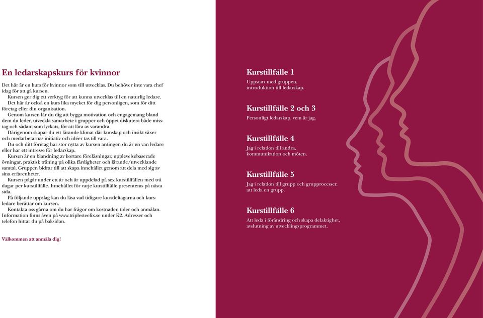 Genom kursen lär du dig att bygga motivation och engagemang bland dem du leder, utveckla samarbete i grupper och öppet diskutera både misstag och sådant som lyckats, för att lära av varandra.