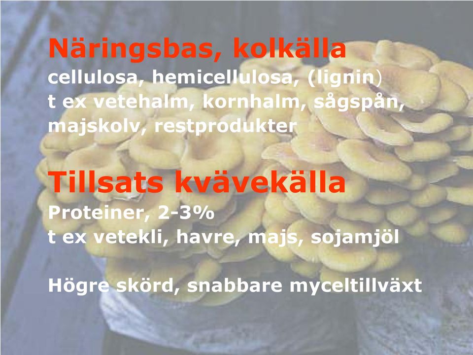 restprodukter Tillsats kvävekälla Proteiner, 2-3% t ex