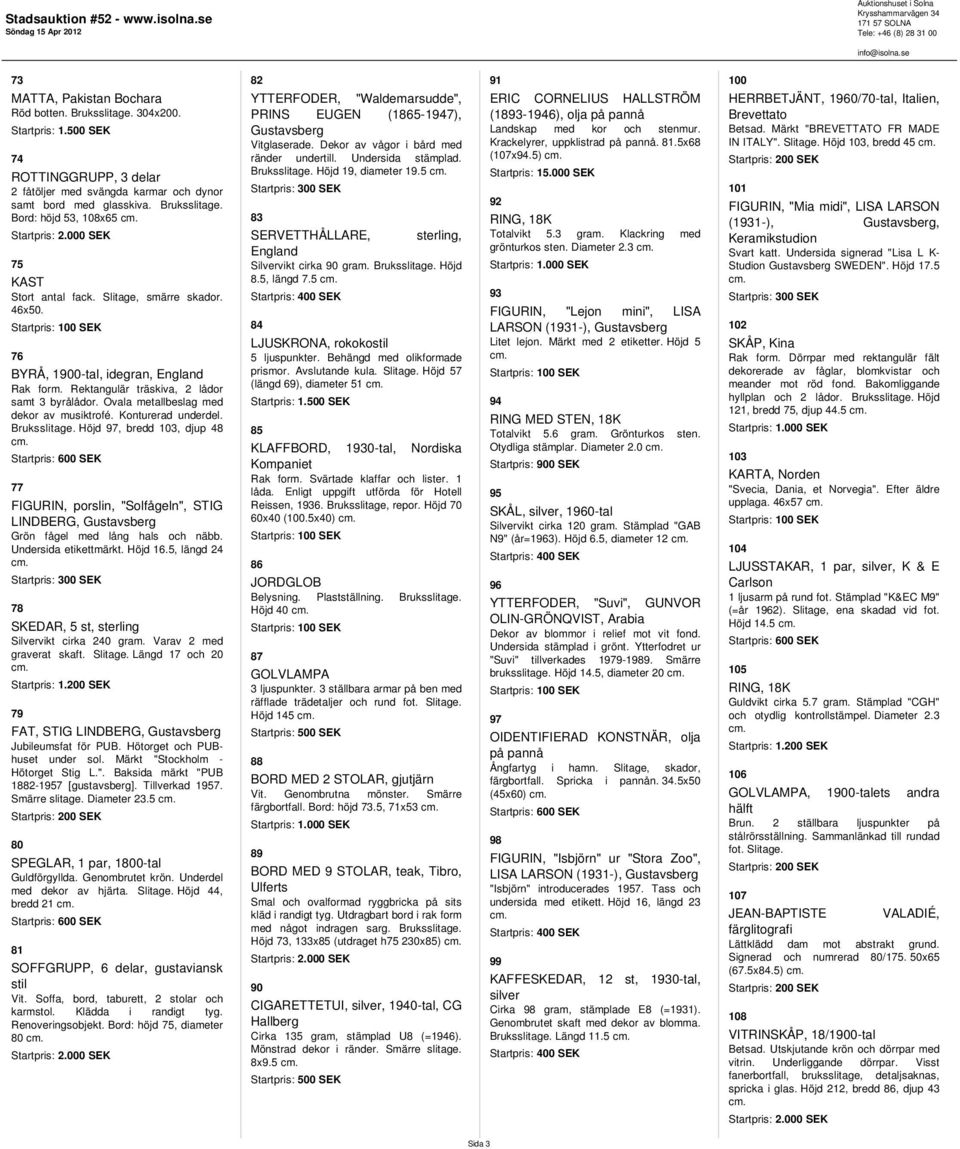 Bruksslitage. Höjd 97, bredd 103, djup 48 77 FIGURIN, porslin, "Solfågeln", STIG LINDBERG, Grön fågel med lång hals och näbb. Undersida etikettmärkt. Höjd 16.