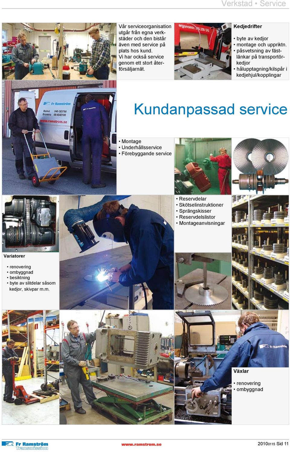 påsvetsning av fästlänkar på transportörkedjor hålupptagning/kilspår i kedjehjul/kopplingar Kundanpassad service Montage Underhållsservice