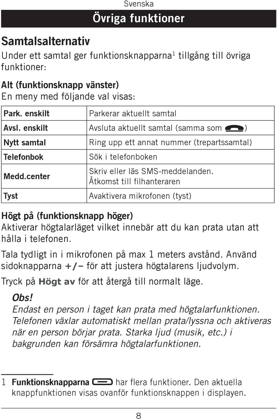 center Tyst Ring upp ett annat nummer (trepartssamtal) Sök i telefonboken Skriv eller läs SMS-meddelanden.