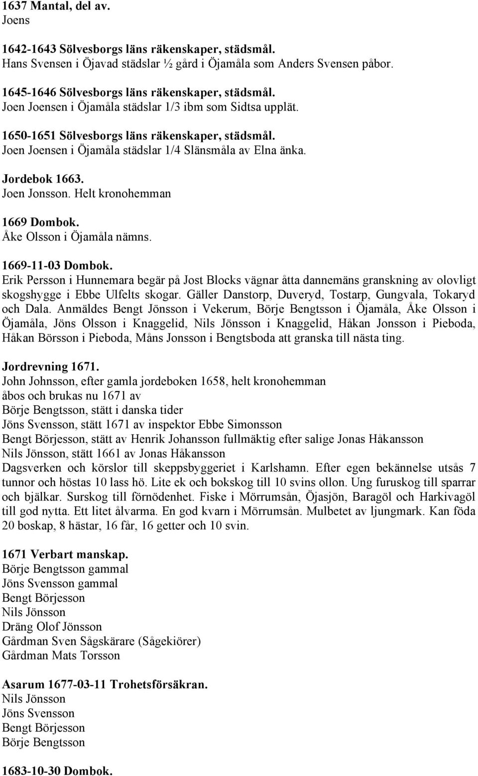 Helt kronohemman 1669 Dombok. Åke Olsson i Öjamåla nämns. 1669-11-03 Dombok.