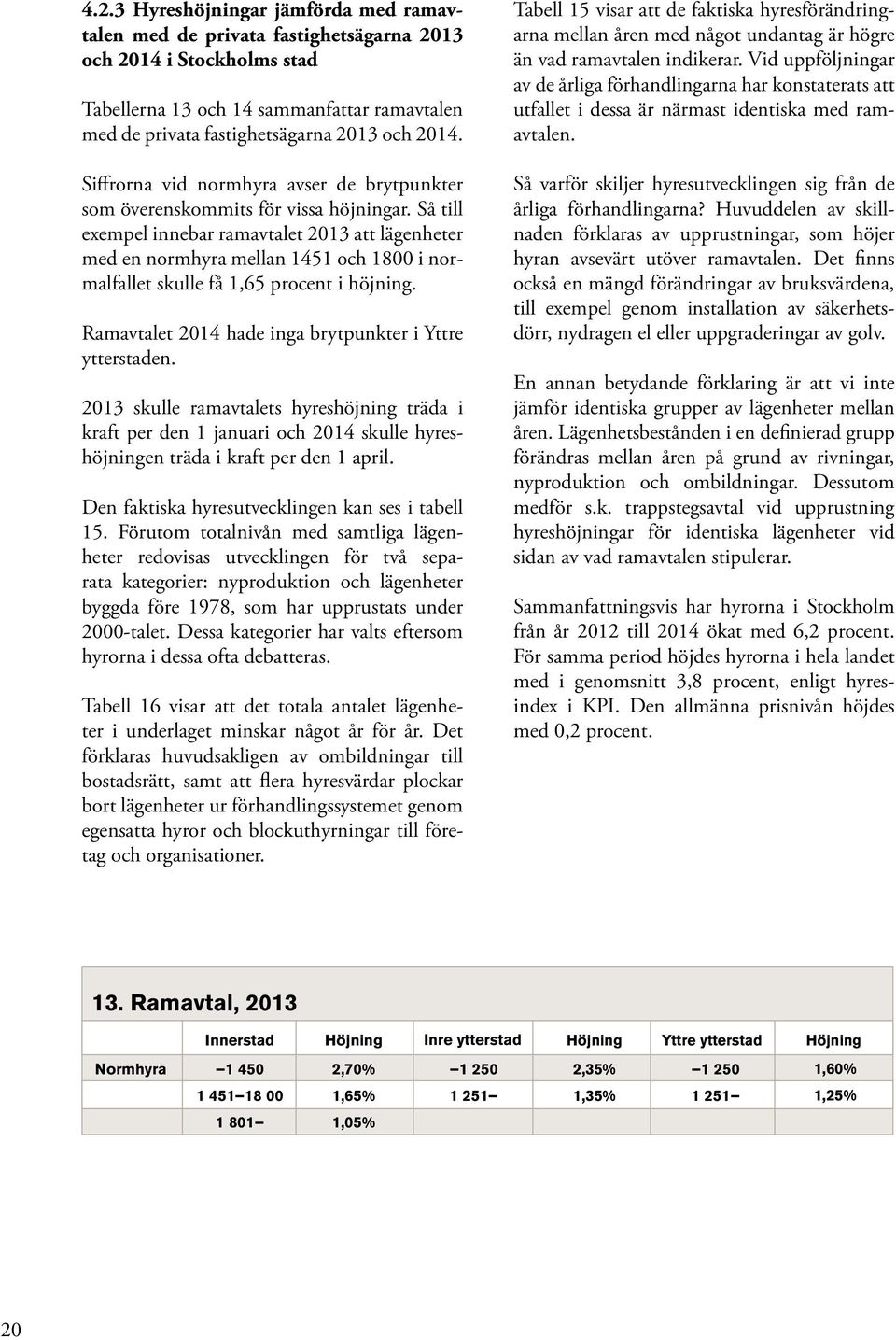 Så till exempel innebar ramavtalet 2013 att lägenheter med en normhyra mellan 1451 och 1800 i normalfallet skulle få 1,65 procent i höjning. Ramavtalet 2014 hade inga brytpunkter i Yttre ytterstaden.