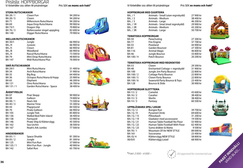 BA 140 Digger Rutschkana 79 900 kr MELLAN RUTSCHKANOR BA 30/1 Jungle 66 900 kr BA../4 Jurassic 66 900 kr BA../5 Clown 66 900 kr BA../8 Woodland 66 900 kr BA.