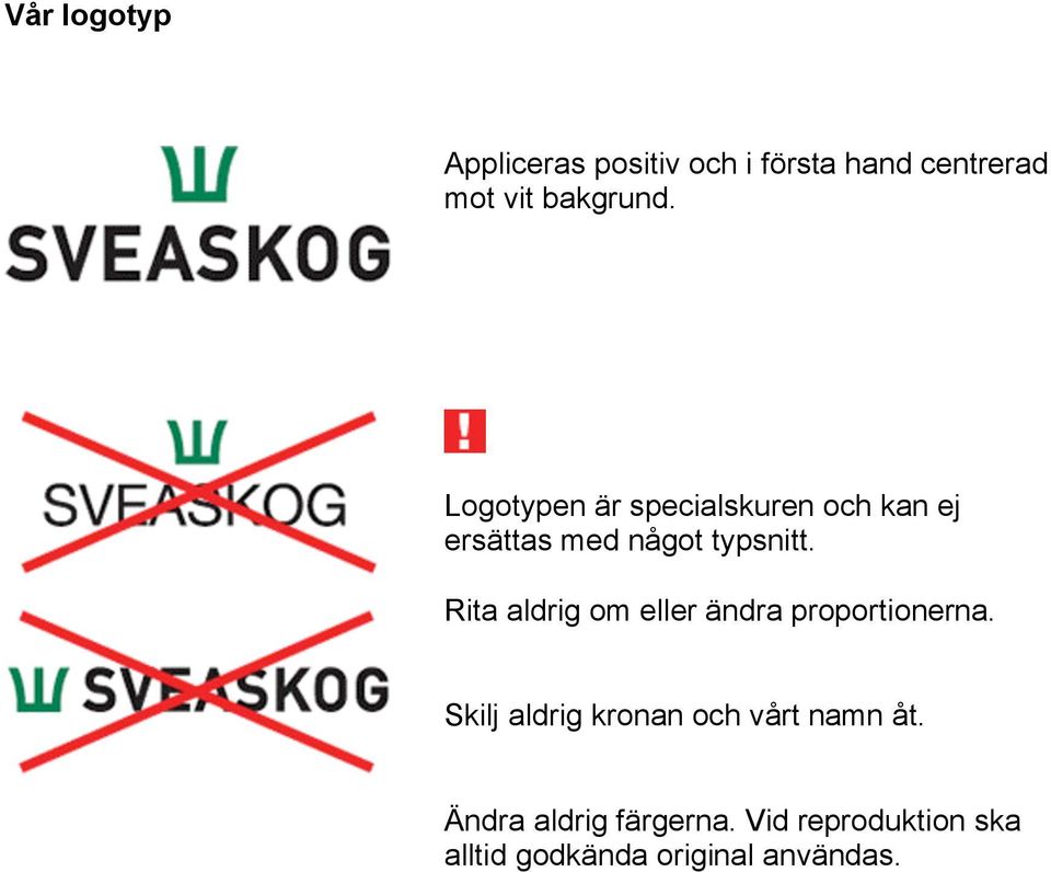 Rita aldrig om eller ändra proportionerna.