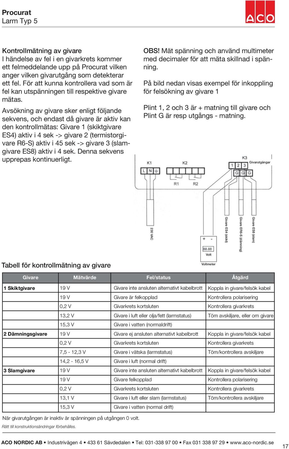 Avsökning av givare sker enligt följande sekvens, och endast då givare är aktiv kan den kontrollmätas: Givare 1 (skiktgivare ES4) aktiv i 4 sek -> givare 2 (termistorgivare R6-S) aktiv i 45 sek ->