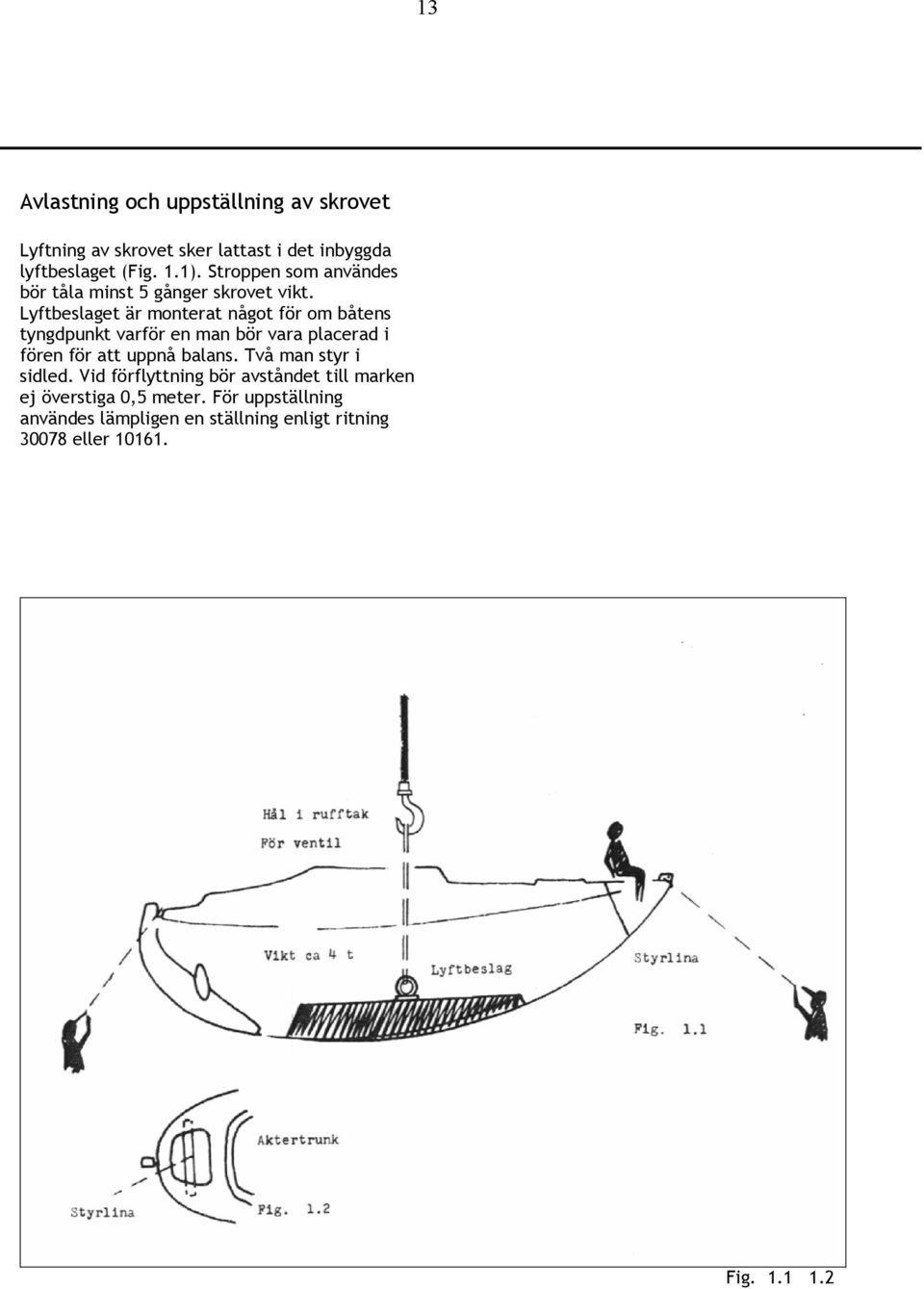 Lyftbeslaget är monterat något för om båtens tyngdpunkt varför en man bör vara placerad i fören för att uppnå balans.