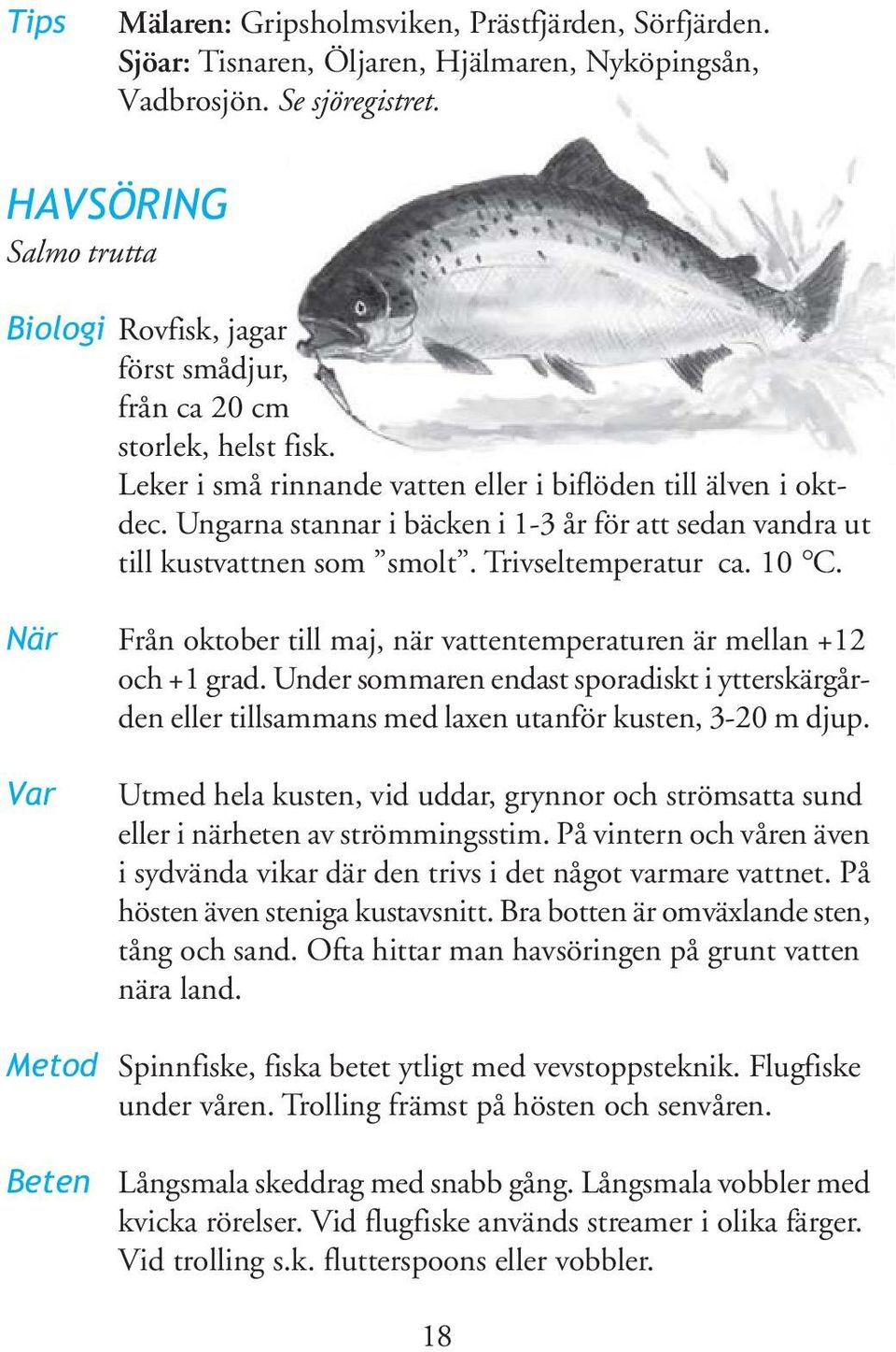 Ungarna stannar i bäcken i 1-3 år för att sedan vandra ut till kustvattnen som smolt. Trivseltemperatur ca. 10 C. När Från oktober till maj, när vattentemperaturen är mellan +12 och +1 grad.