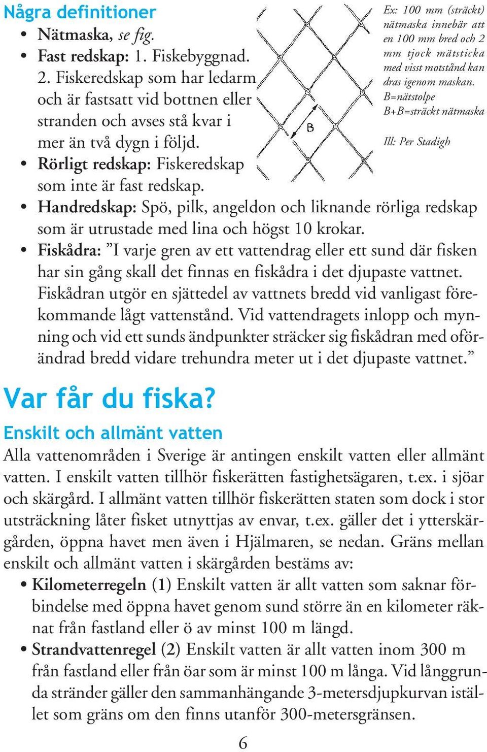 Fiskådra: I varje gren av ett vattendrag eller ett sund där fisken har sin gång skall det finnas en fiskådra i det djupaste vattnet.