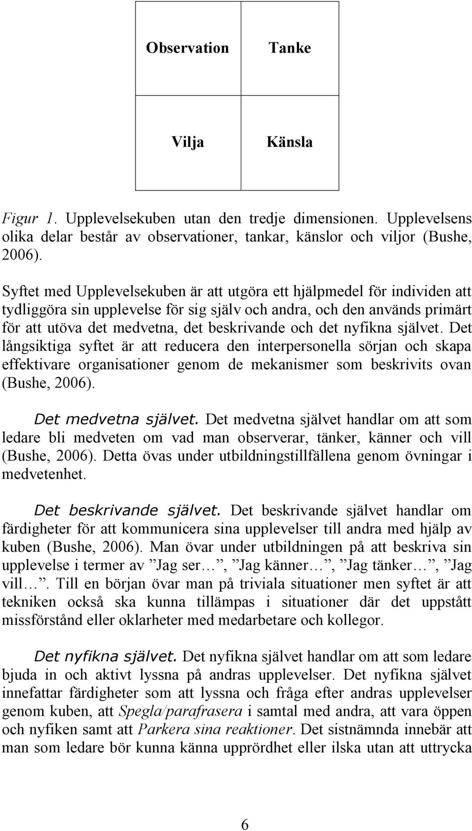 det nyfikna självet. Det långsiktiga syftet är att reducera den interpersonella sörjan och skapa effektivare organisationer genom de mekanismer som beskrivits ovan (Bushe, 2006). Det medvetna självet.