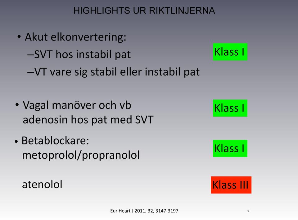 och vb Klass I adenosin hos pat med SVT Betablockare: