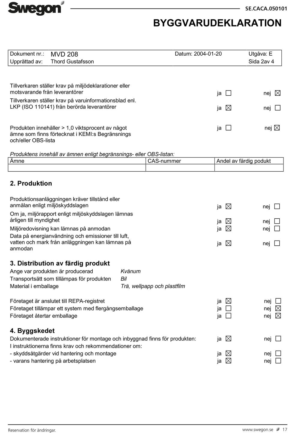 varuinformationsblad enl.