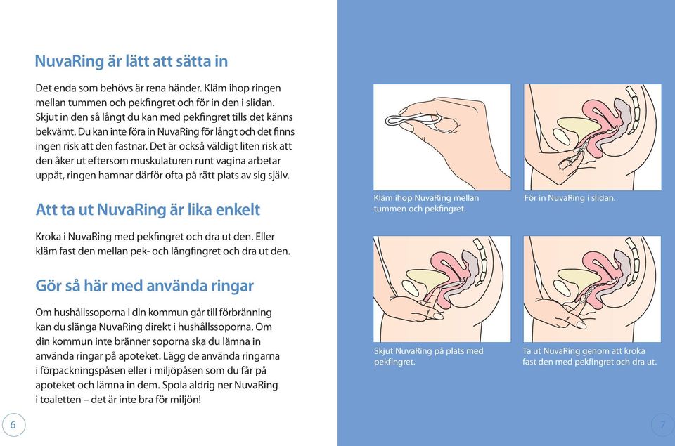 Det är också väldigt liten risk att den åker ut eftersom muskulaturen runt vagina arbetar uppåt, ringen hamnar därför ofta på rätt plats av sig själv.