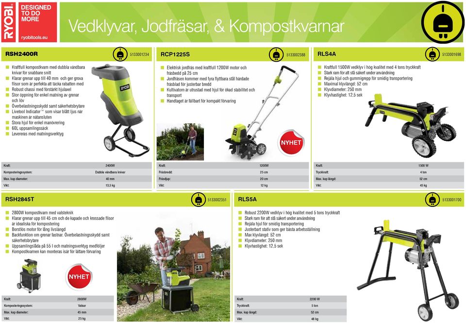 Överbelastningsskydd samt säkerhetsbrytare Livetool Indicator som visar blått ljus när maskinen är nätansluten Stora hjul för enkel manövrering 60L uppsamlingssäck Levereras med matningsverktyg