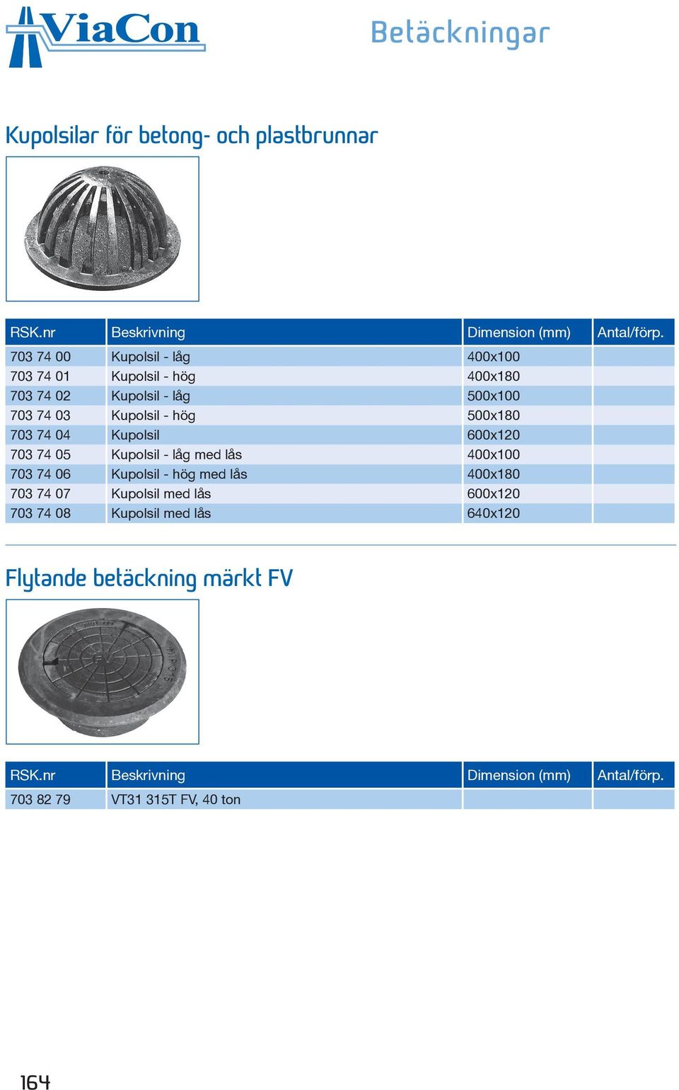 500x180 703 74 04 Kupolsil 600x120 703 74 05 Kupolsil - låg med lås 400x100 703 74 06 Kupolsil - hög med lås 400x180 703 74 07