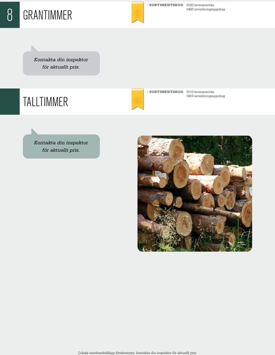 TALLTIMMER Sortimentskod 0110 leveransvirke 0410 avverkningsuppdrag 