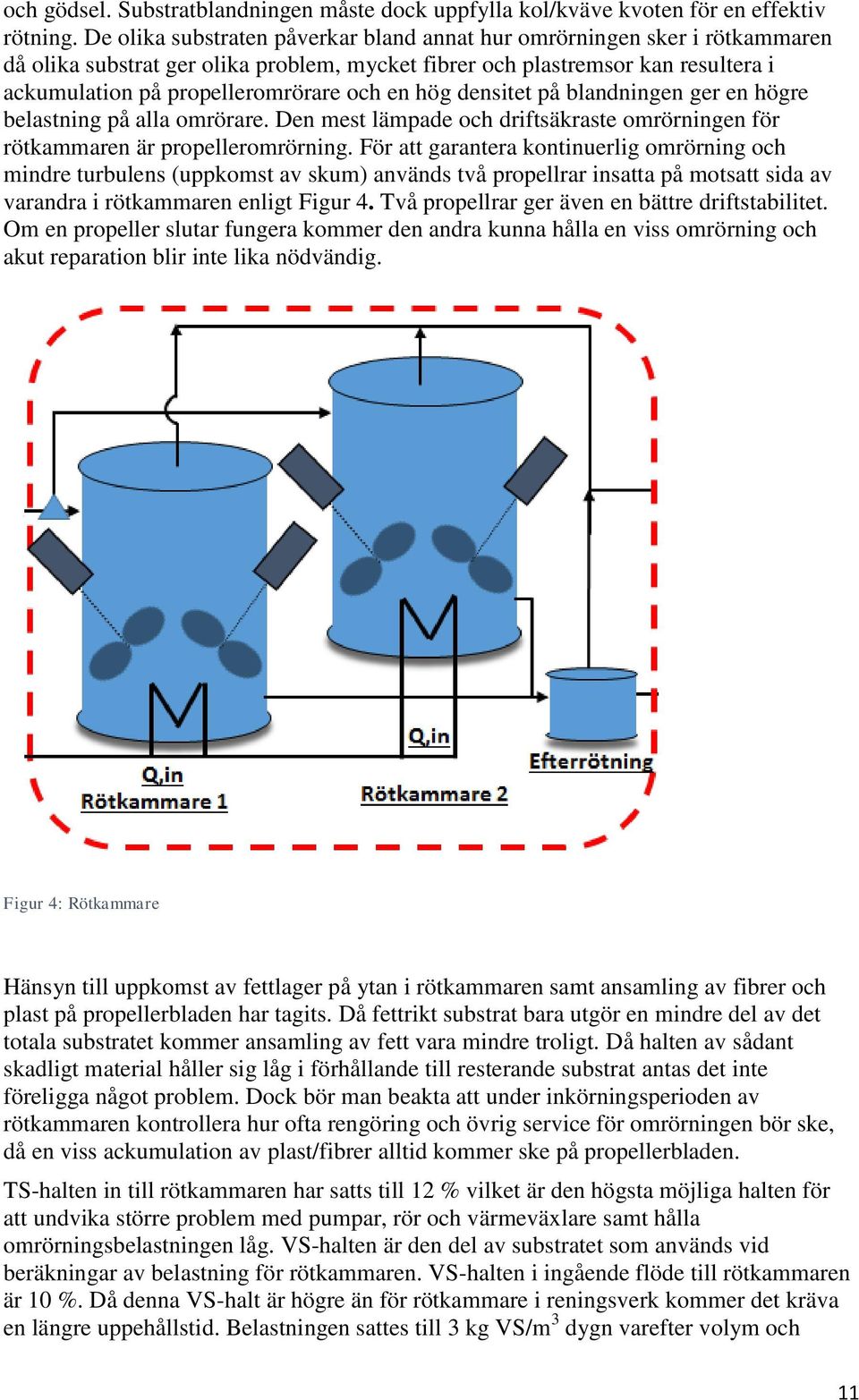 hög densitet på blandningen ger en högre belastning på alla omrörare. Den mest lämpade och driftsäkraste omrörningen för rötkammaren är propelleromrörning.