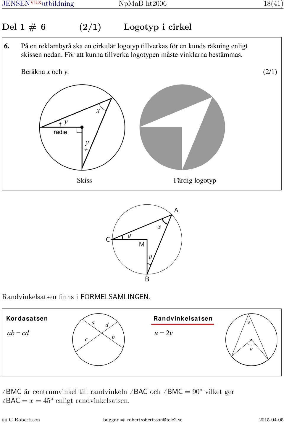 utbildning NpMaB ht006 18(41) Har Jennifer rätt eller fel? Förklara. (1/0) Del 1 # 6 (/1) Logotyp i cirkel 6.