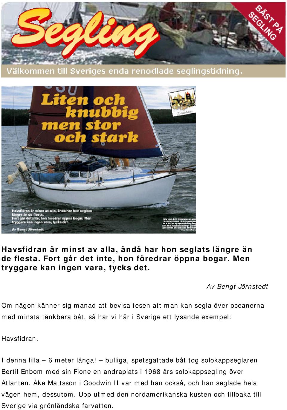 Havsfidran. I denna lilla 6 meter långa!