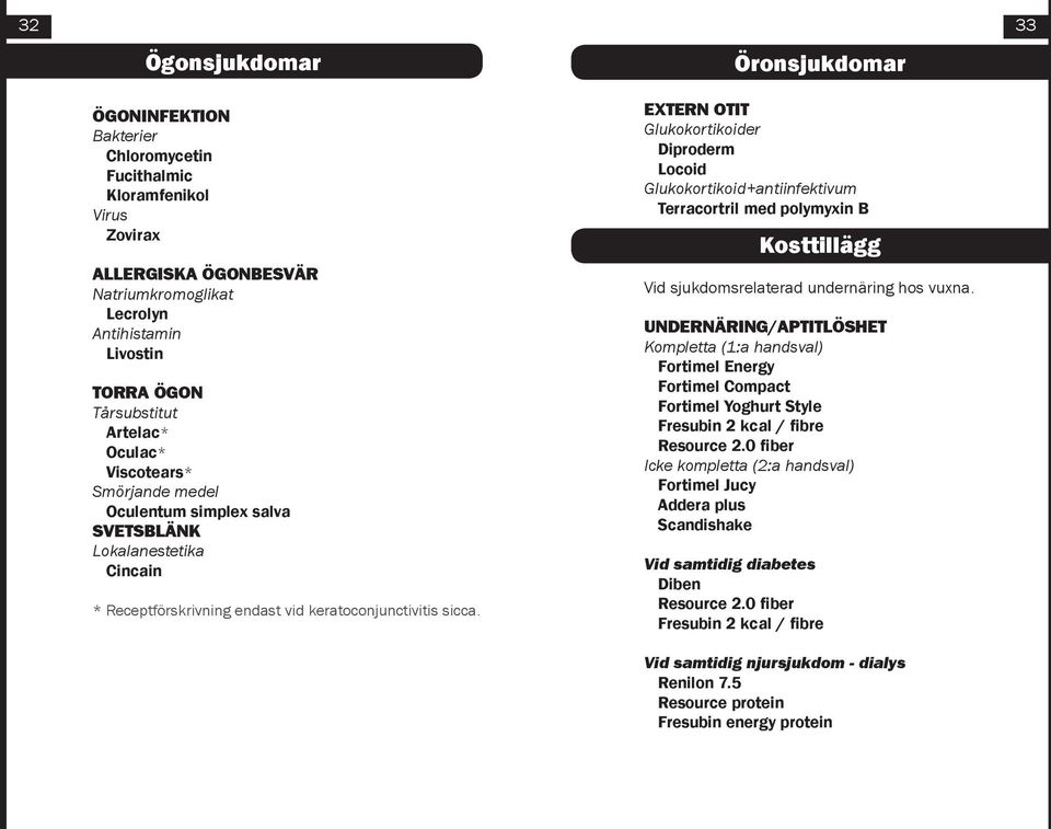 EXTERN OTIT Glukokortikoider Diproderm Locoid Glukokortikoid+antiinfektivum Terracortril med polymyxin B Kosttillägg Vid sjukdomsrelaterad undernäring hos vuxna.