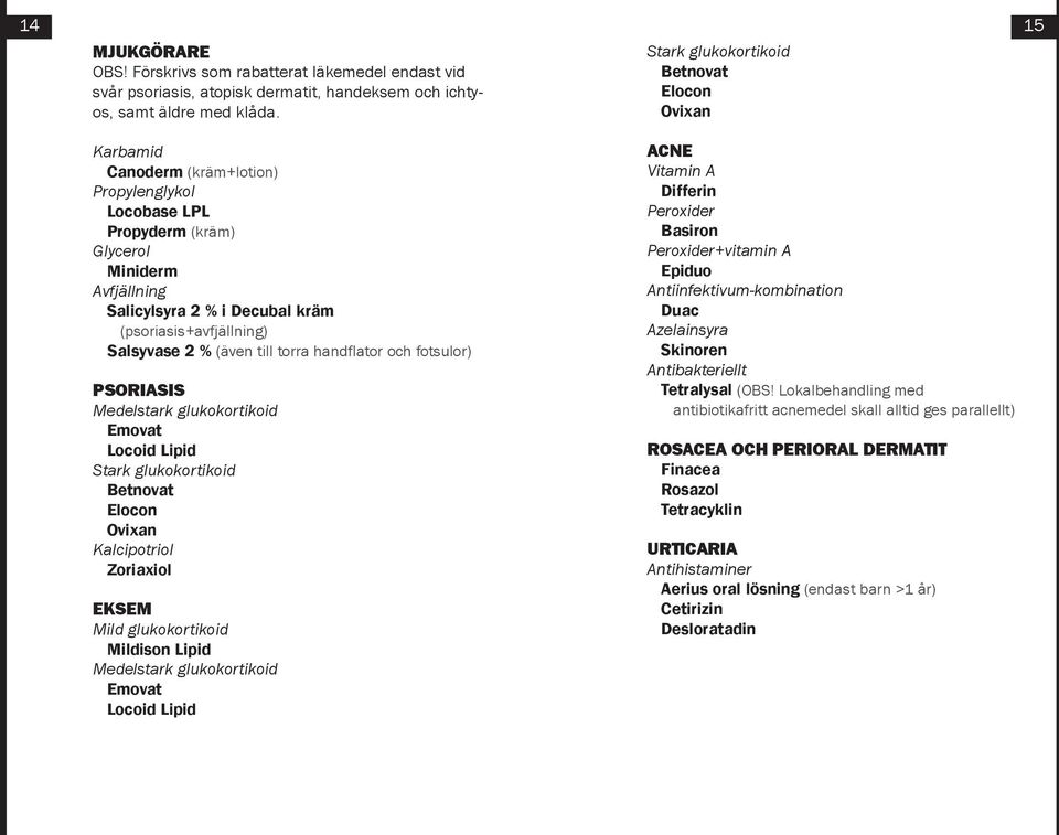 (psoriasis+avfjällning) Salsyvase 2 % (även till torra handflator och fotsulor) PSORIASIS Medelstark glukokortikoid Emovat Locoid Lipid Stark glukokortikoid Betnovat Elocon Ovixan Kalcipotriol