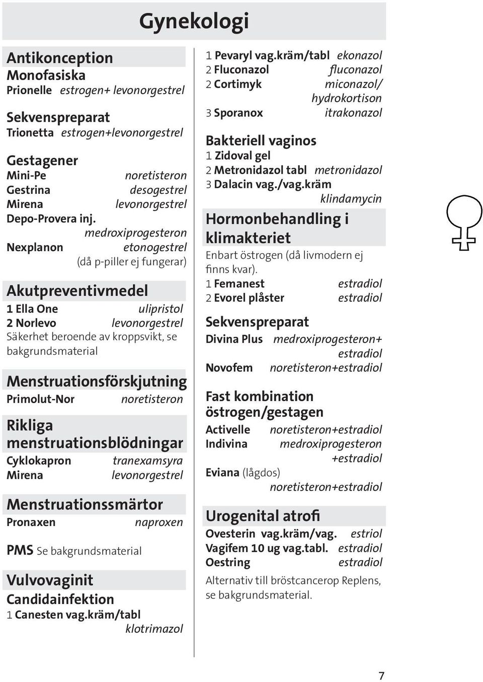 medroxiprogesteron Nexplanon etonogestrel (då p-piller ej fungerar) Akutpreventivmedel 1 Ella One ulipristol 2 Norlevo levonorgestrel Säkerhet beroende av kroppsvikt, se bakgrundsmaterial