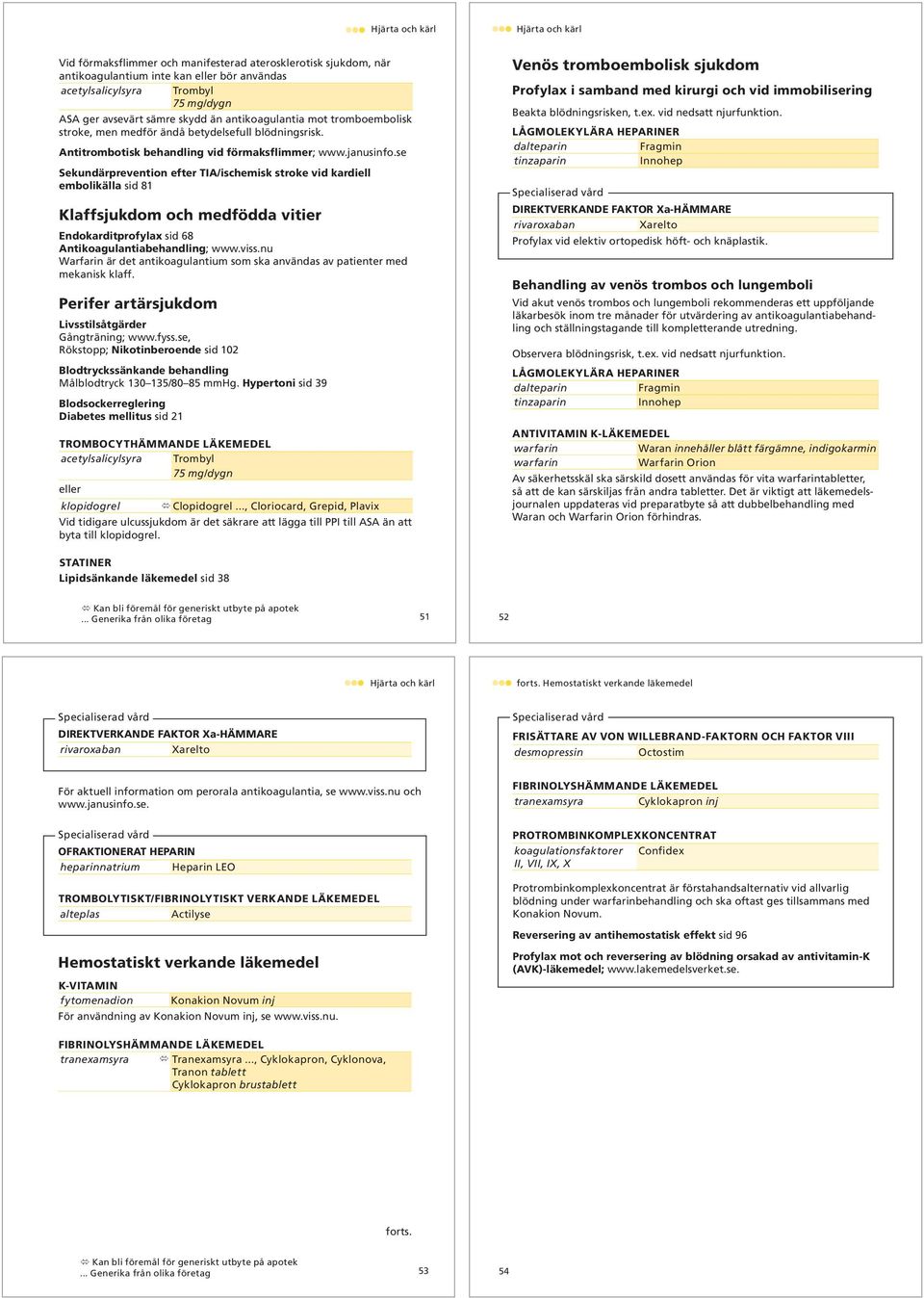 se Sekundärprevention efter TIA/ischemisk stroke vid kardiell embolikälla sid 81 Klaffsjukdom och medfödda vitier Endokarditprofylax sid 68 Antikoagulantiabehandling; www.viss.