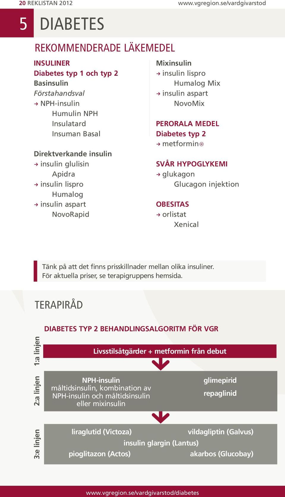 glulisin Apidra R insulin lispro Humalog R insulin aspart NovoRapid Mixinsulin R insulin lispro Humalog Mix R insulin aspart NovoMix Perorala medel Diabetes typ 2 R metformin Svår Hypoglykemi R