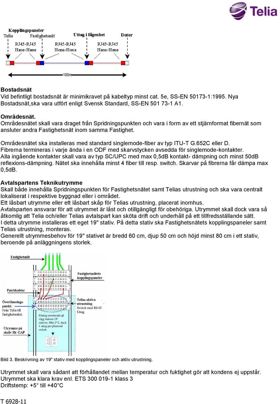 Områdesnätet ska installeras med standard singlemode-fiber av typ ITU-T G.652C eller D. Fibrerna termineras i varje ända i en ODF med skarvstycken avsedda för singlemode-kontakter.