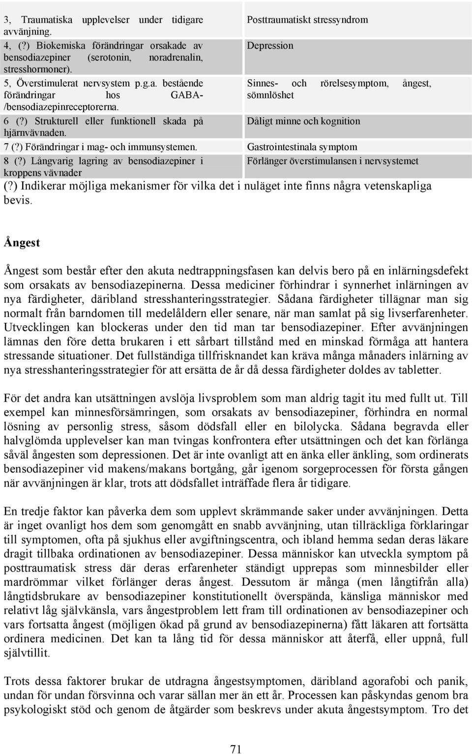 ) Strukturell eller funktionell skada på Dåligt minne och kognition hjärnvävnaden. 7 (?) Förändringar i mag- och immunsystemen. Gastrointestinala symptom 8 (?