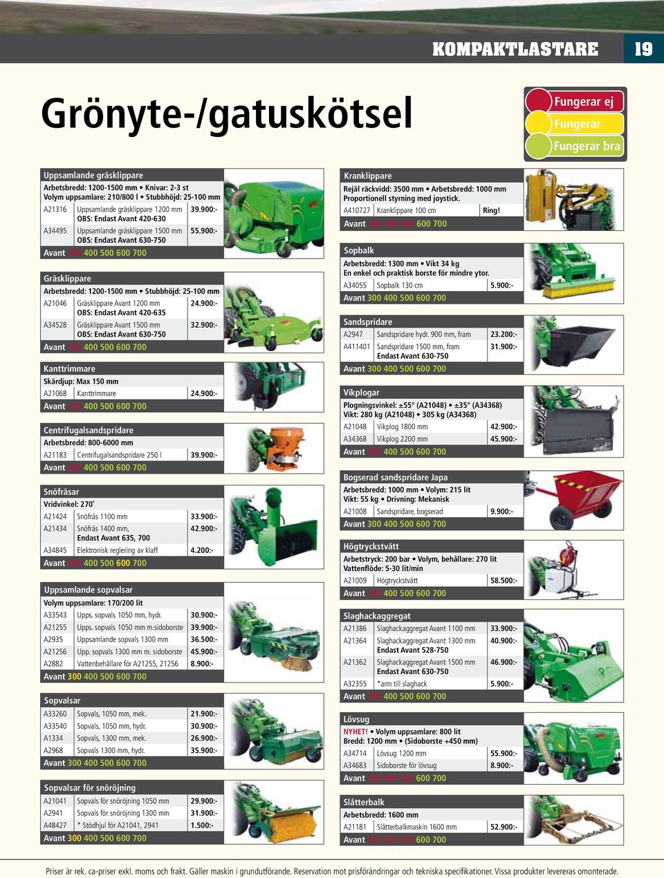 900:- OBS: Endast Avant 630-750 Gräsklippare Arbetsbredd: 1200-1500 mm Stubbhöjd: 25-100 mm A21046 Gräsklippare Avant 1200 mm 24.900:- OBS: Endast Avant 420-635 A34528 Gräsklippare Avant 1500 mm 32.