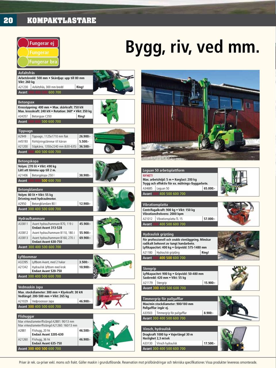 900:- A45193 Förhöjningslämmar till kärran 5.500:- A21200 Släpkärra, 1350x2240 mm (630-635) 36.500:- Betongskopa Volym: 270 lit Vikt: 490 kg Lätt att tömma upp till 2 m. A21406 Betongskopa 250 l 38.