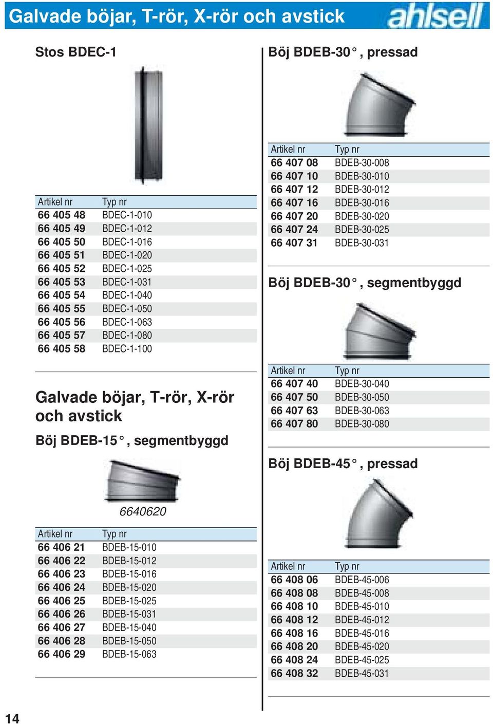 Typ nr 66 407 08 BDEB-30-008 66 407 10 BDEB-30-010 66 407 12 BDEB-30-012 66 407 16 BDEB-30-016 66 407 20 BDEB-30-020 66 407 24 BDEB-30-025 66 407 31 BDEB-30-031 Böj BDEB-30, segmentbyggd Artikel nr