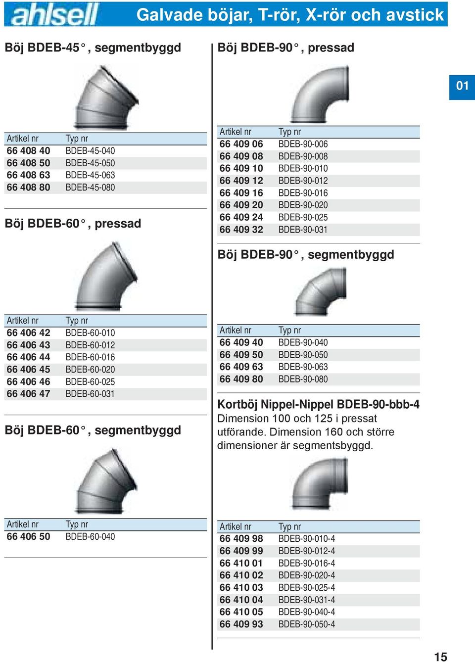 BDEB-90-031 Böj BDEB-90, segmentbyggd Artikel nr Typ nr 66 406 42 BDEB-60-010 66 406 43 BDEB-60-012 66 406 44 BDEB-60-016 66 406 45 BDEB-60-020 66 406 46 BDEB-60-025 66 406 47 BDEB-60-031 Böj