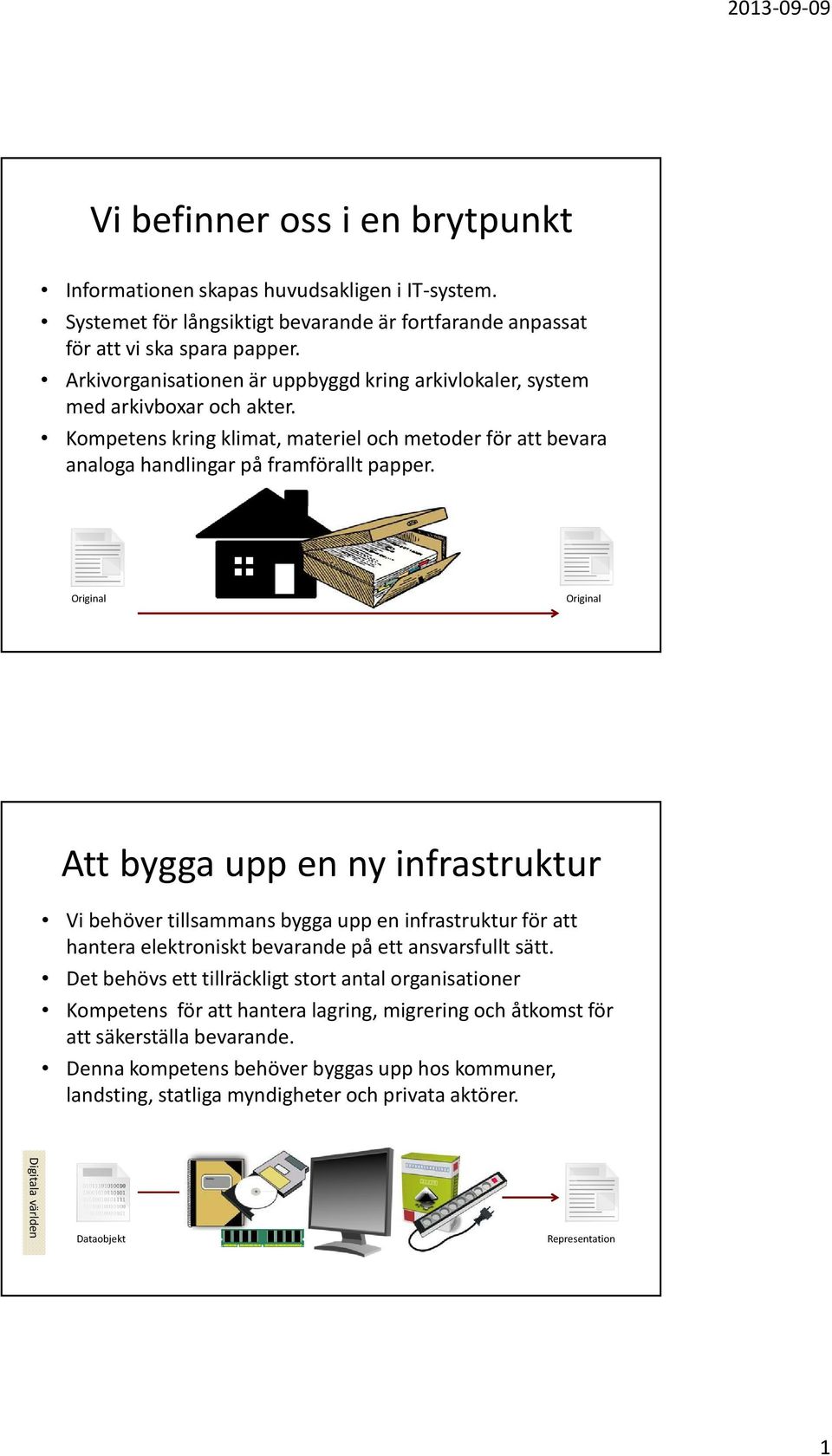 Original Original Att bygga upp en ny infrastruktur Vi behöver tillsammans bygga upp en infrastruktur för att hantera elektroniskt bevarande på ett ansvarsfullt sätt.