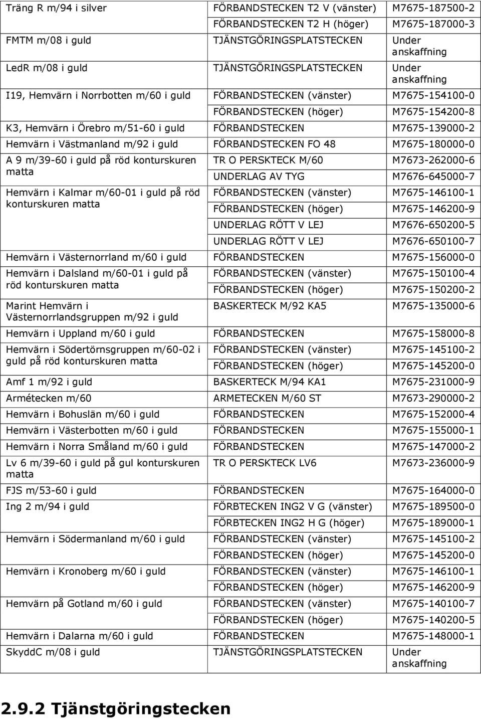 FÖRBANDSTECKEN M7675-139000-2 Hemvärn i Västmanland m/92 i guld FÖRBANDSTECKEN FO 48 M7675-180000-0 A 9 m/39-60 i guld på röd konturskuren matta Hemvärn i Kalmar m/60-01 i guld på röd konturskuren