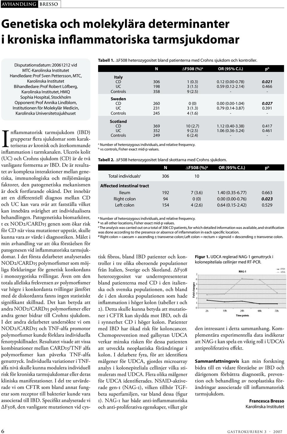 Universitetssjukhuset Tabell 1. F508 heterozygositet bland patienterna med Crohns sjukdom och kontroller. a Number of heterozygous individuals, and relative frequency.